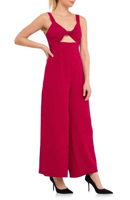 Endless Rose Plissé Cutout Wide Leg Jumpsuit In Violet