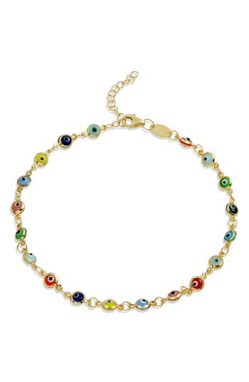 Savvy Cie Jewels Gold Over Sterling Silver Multi Color Evil Eye Anklet In Gold