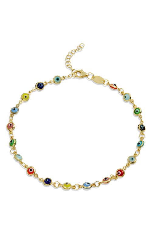 Savvy Cie Jewels Gold Over Sterling Silver Multi Color Evil Eye Anklet In Gold