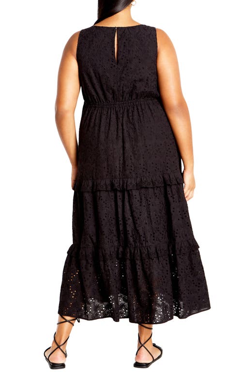 Shop City Chic Bridie Eyelet Sleeveless Tiered Maxi Dress In Black