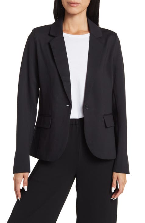 Quince Women's Ultra-stretch Ponte Double Breasted Blazer In Black