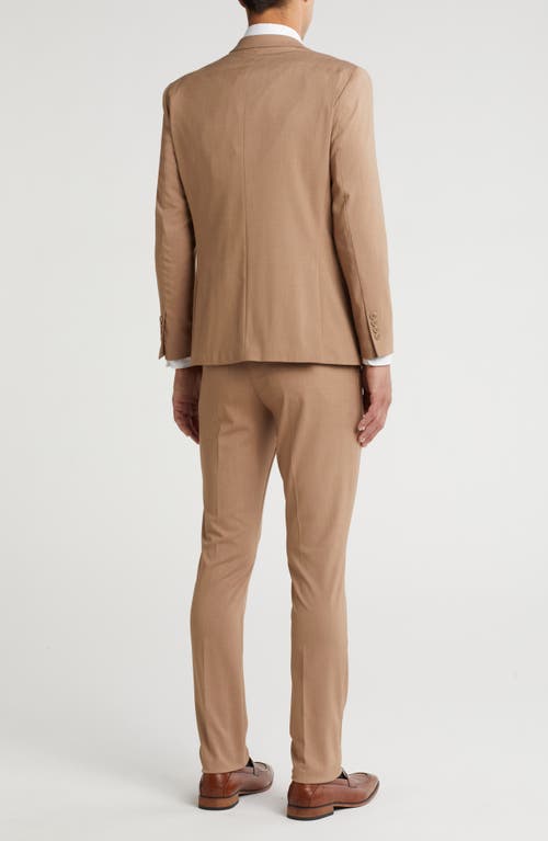 Gino Vitale Skinny Fit Solid Stretch Three Piece Suit In Tan