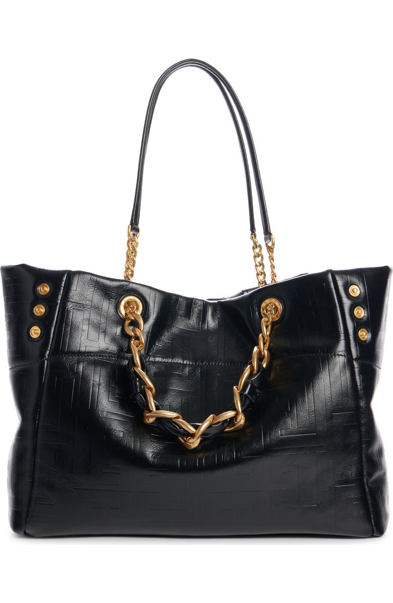 Balmain Small 1945 Monogram Embossed Soft Leather Tote, Alternate, color, 0Pa Black