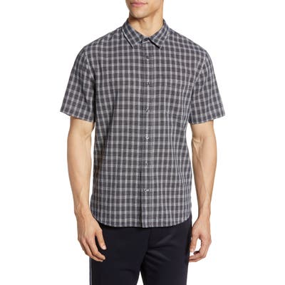 Vince Regular Fit Mini Plaid Short Sleeve Button-Up Shirt, Blue