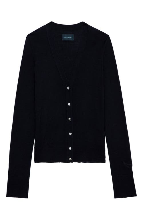 Shop Zadig & Voltaire Jemma Crystal Button Merino Wool Cardigan In Encre