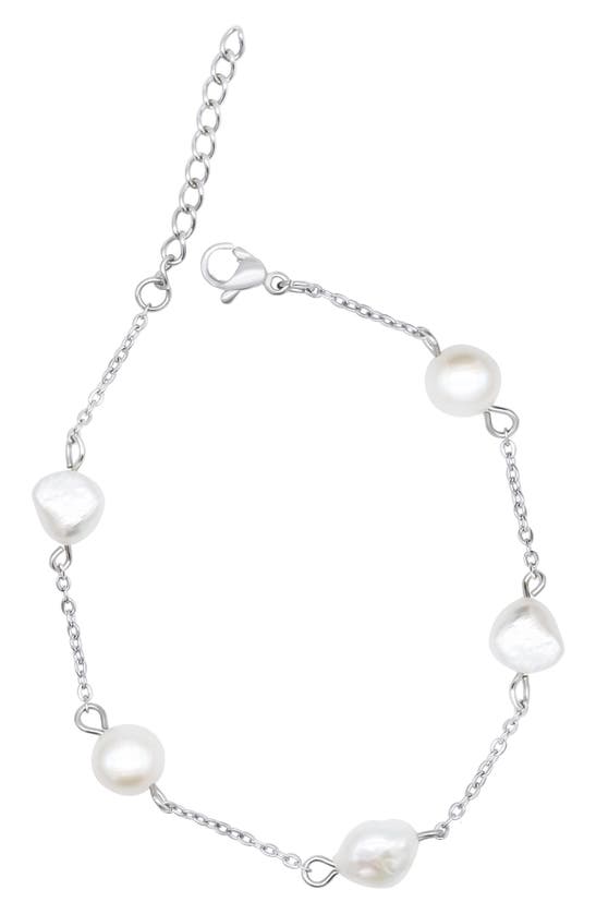 Shop Adornia Freshwater Pearl Station Bracelet In Silver