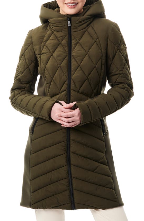 Bernardo Mixed Media Water Resisant Quilted Puffer Jacket In Olive