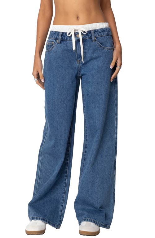 Edikted Drawstring Boxer Detail Jeans In Blue