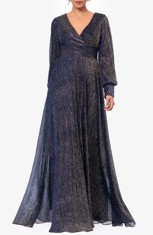 Betsy & Adam Women's Galaxy Metallic V-neck Gown In Navy/gold