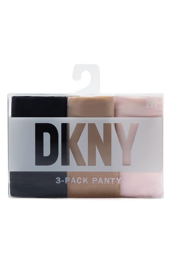 Shop Dkny Assorted 3-pack Cut Anywhere Thong In Black/ Praline/ Glow