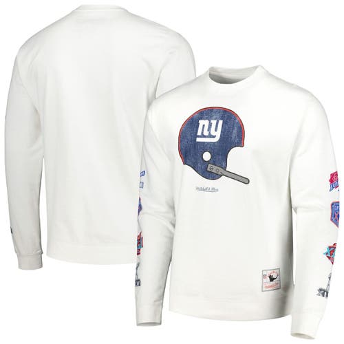 Men's Mitchell & Ness White New York Giants VIP Rings Crew Sweatshirt
