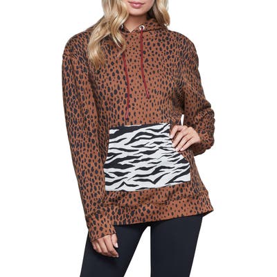 Plus Size Good American Mixed Animal Hoodie, Brown