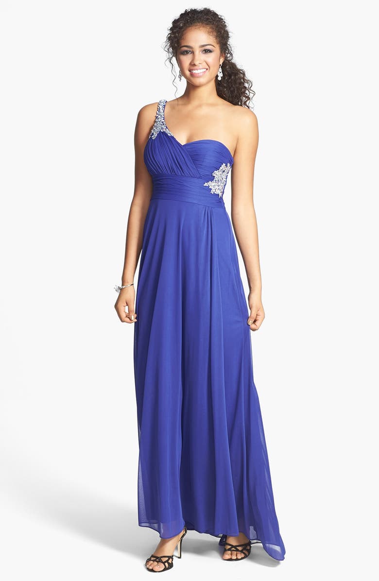 Hailey by Adrianna Papell Embellished One-Shoulder Chiffon Gown | Nordstrom