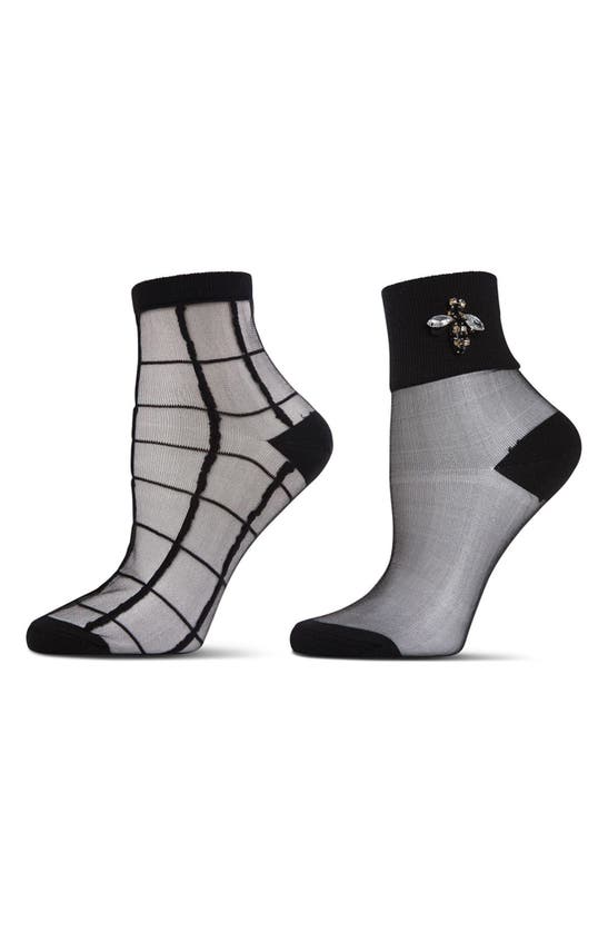 Shop Memoi Assorted 2-pack Ankle Socks In Black-black