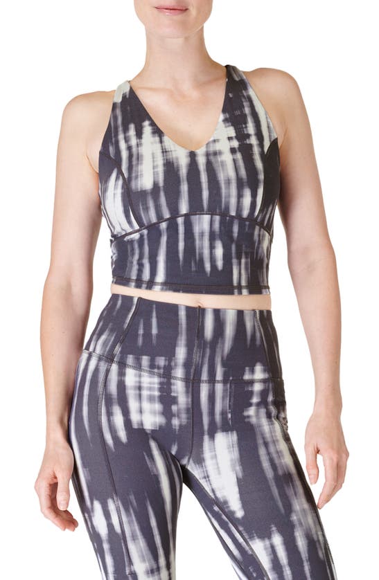 Shop Sweaty Betty Super Soft Strappy Crop Workout Tank In Grey Bokeh Print