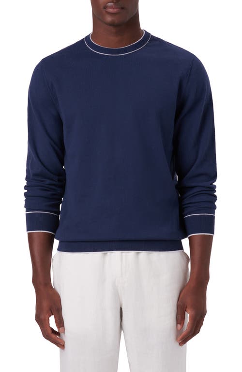 Bugatchi Tipped Cotton Blend Sweater in Navy