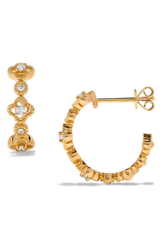 H.j. Namdar Milgrain Clover Diamond Hoop Earrings In 14k Yellow Gold