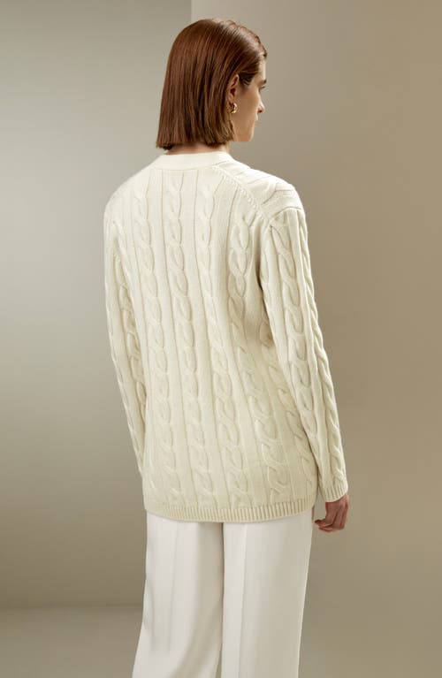 Lilysilk Oversized Cable Weave Wool Cardigan For Women In White
