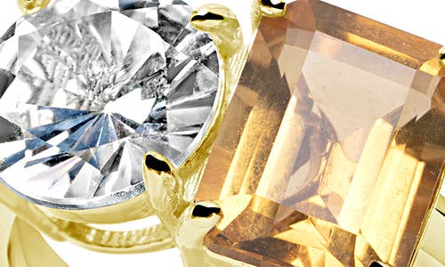 Suzy Levian Gold Over Silver 5.00 Ct. Tw. Gemstone Toi Et Moi Ring In Gold/orange
