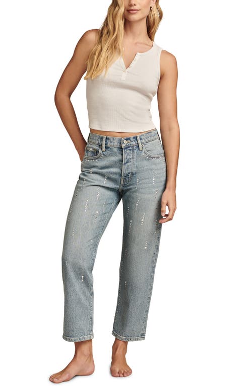 Shop Lucky Brand '90s Loose Embellished Crop Straight Leg Jeans In Shine Through Wash