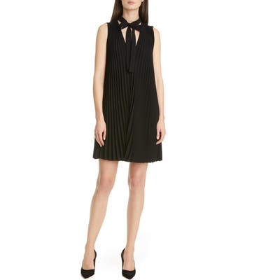 Red Valentino Tie Neck Pleated Trapeze Minidress, 0 6IT - Black