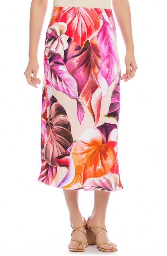 Karen Kane Leaf Print Bias Cut Midi Skirt