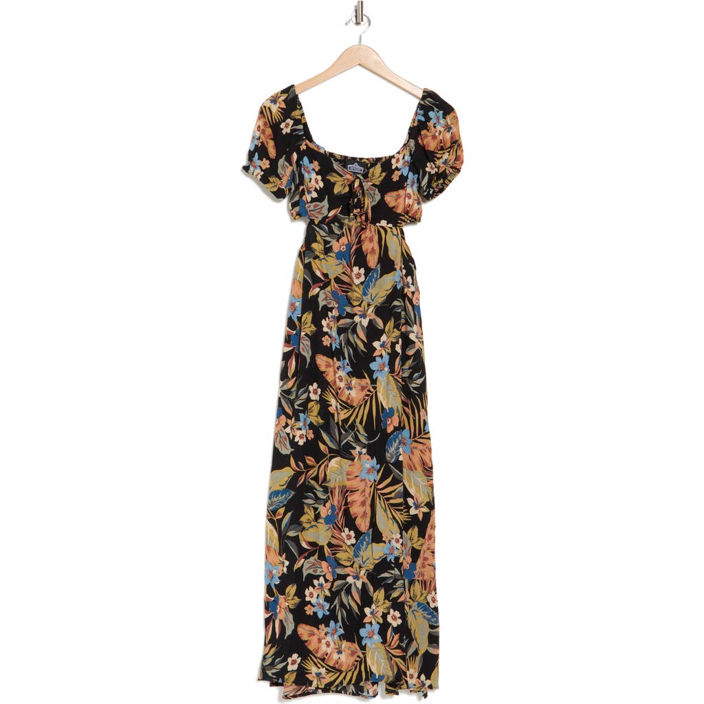 Angie Tropical Maxi Dress In Black