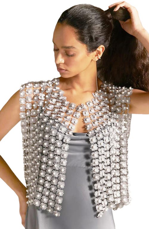 Shop Saachi Pearly Beaded Floral Lace Top In Grey