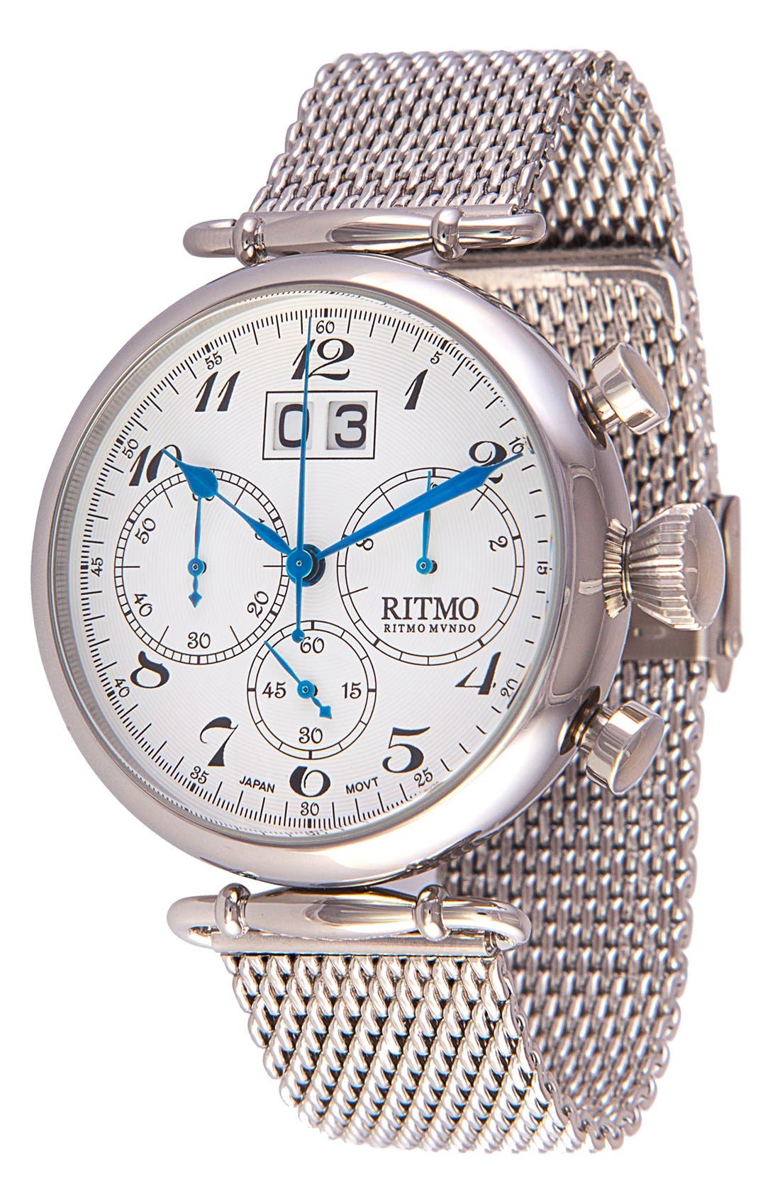 Ritmo Mundo 'Vintage' Chronograph Mesh Strap Watch, 46mm Nordstrom