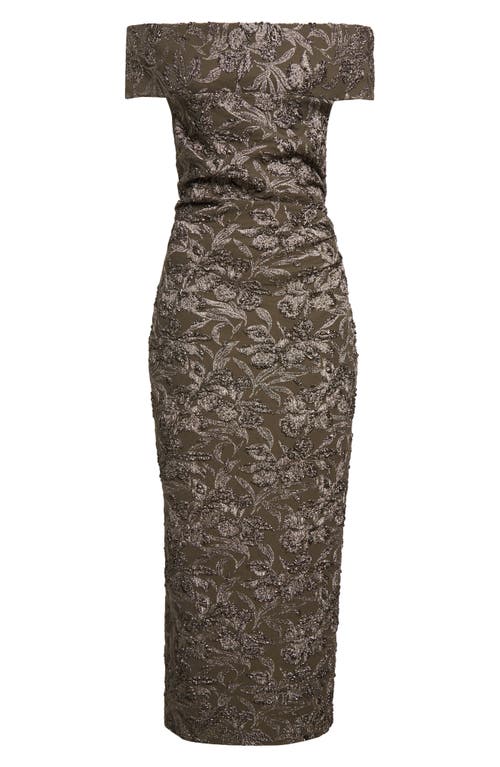 Shop Oscar De La Renta Orchid Metallic Jacquard Off The Shoulder Cocktail Dress In Truffle/brass