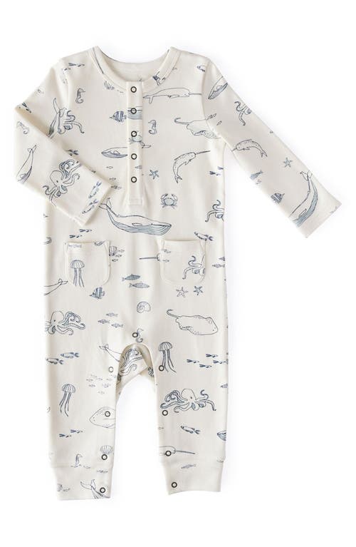 Pehr Henley Patch Pocket Organic Cotton Romper in Blue/ at Nordstrom