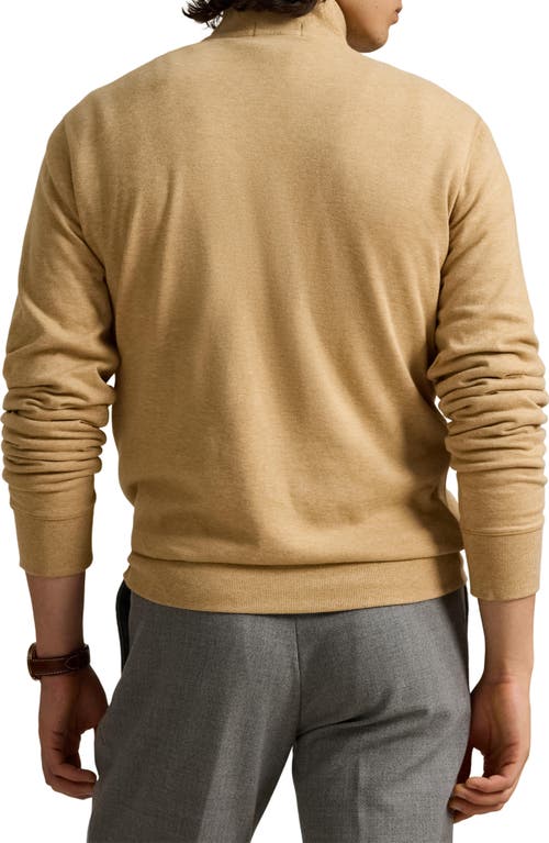 Shop Polo Ralph Lauren Cotton Blend Quarter Zip Pullover In Classic Camel Heather