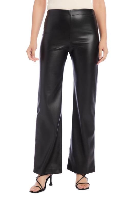 Wide Leg Faux Leather Pull-On Pants in Black