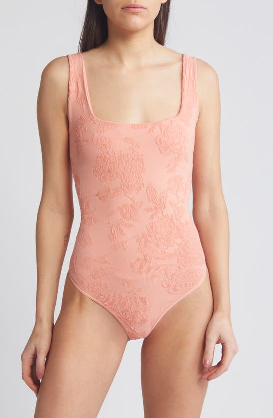 Shop Free People Send Love Jacquard Bodysuit In Burnt Coral