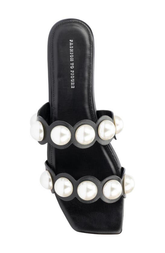 Fashion To Figure Sage Faux Pearl Studded Slide Sandal In Black