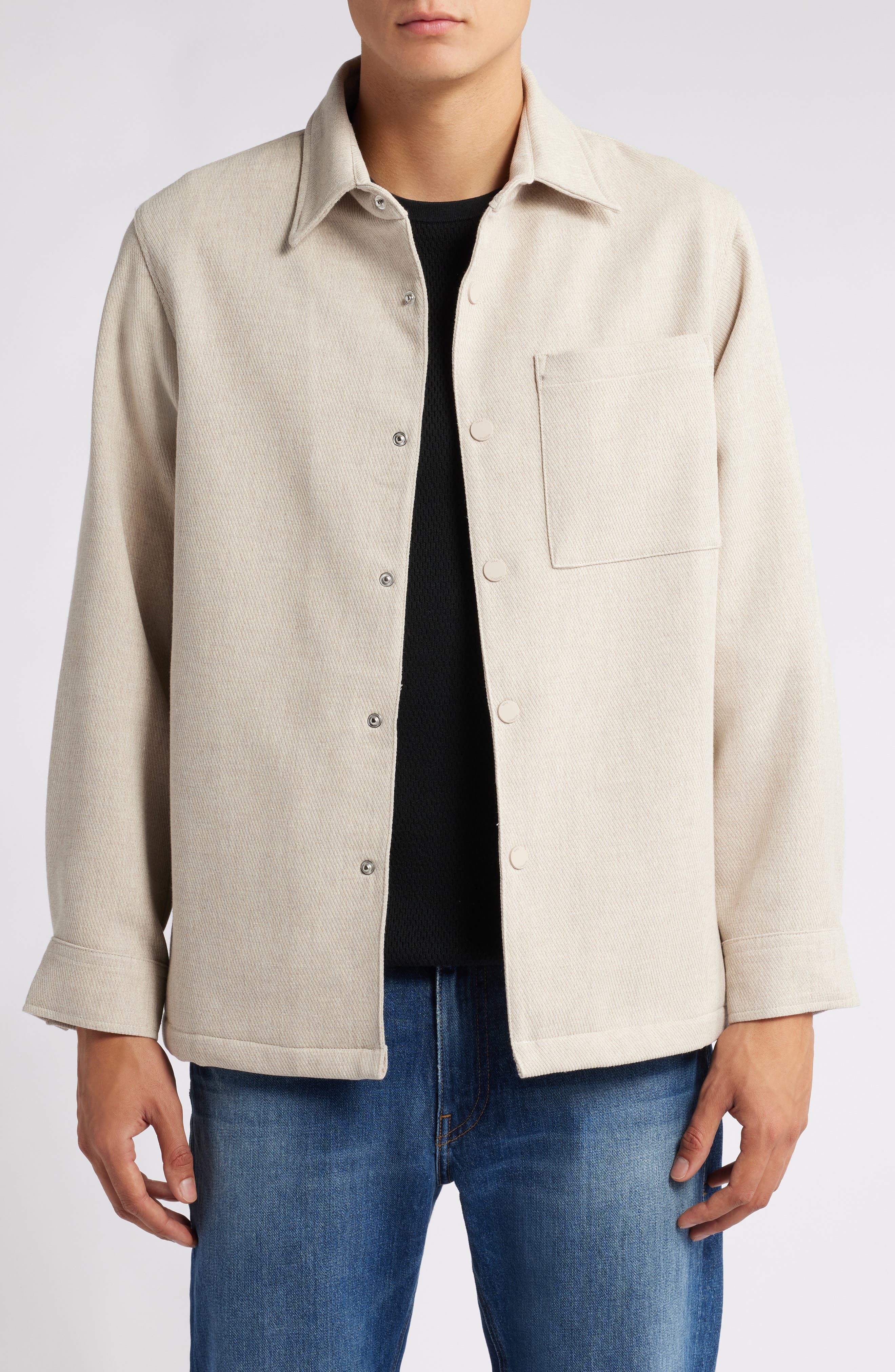 Wax London Elgon Oversize Twill Snap-Up Overshirt in Ecru 