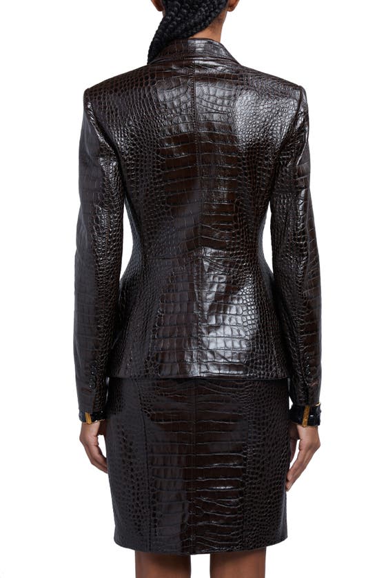 Shop Tom Ford Croc Embossed Leather Blazer In Chocolate Ombre