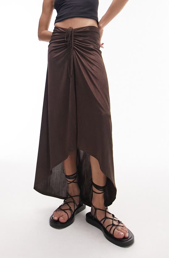 TOPSHOP DRAWSTRING RUCHED HIGH-LOW JERSEY SKIRT