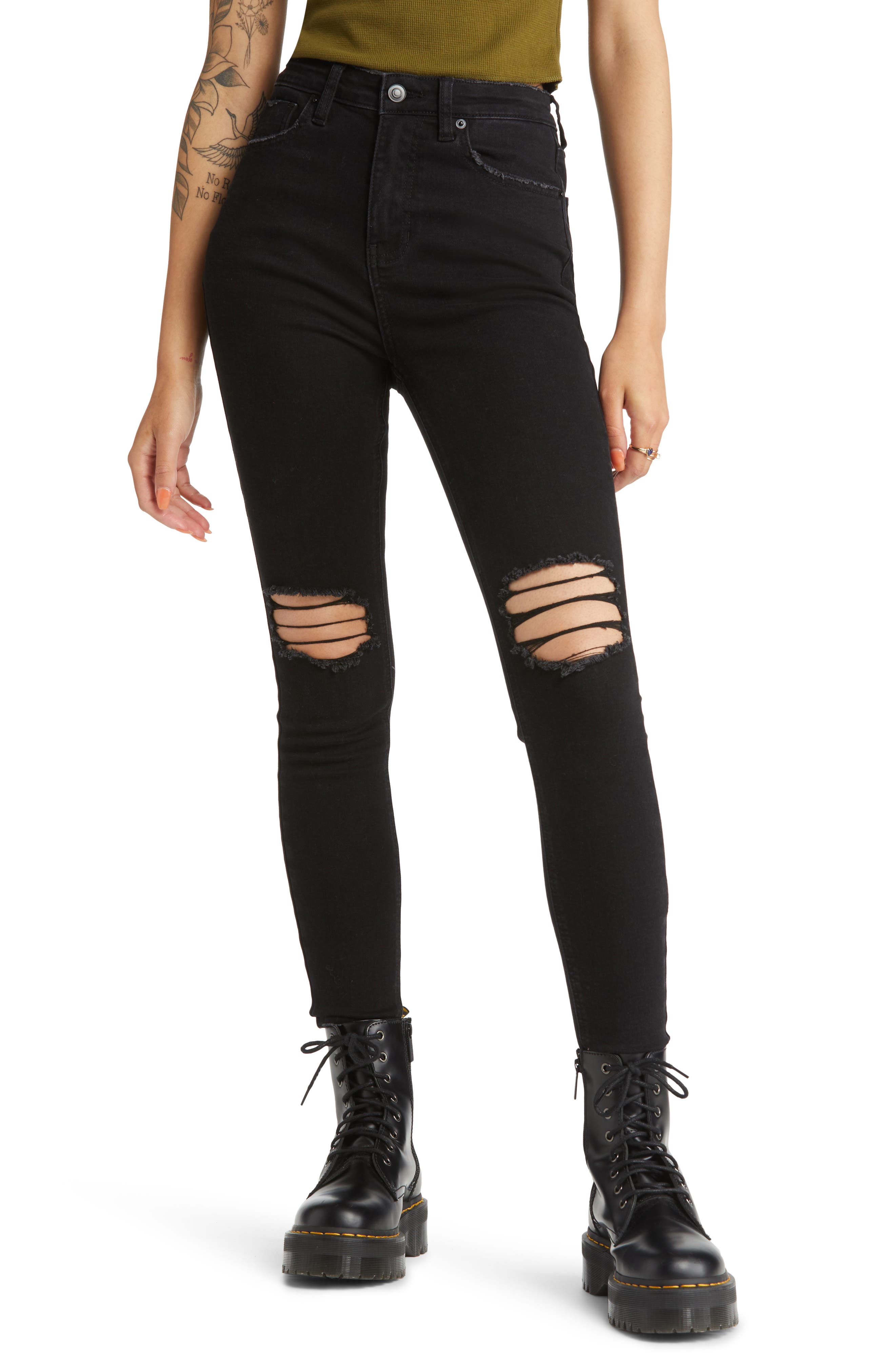 black fitted ripped jeans