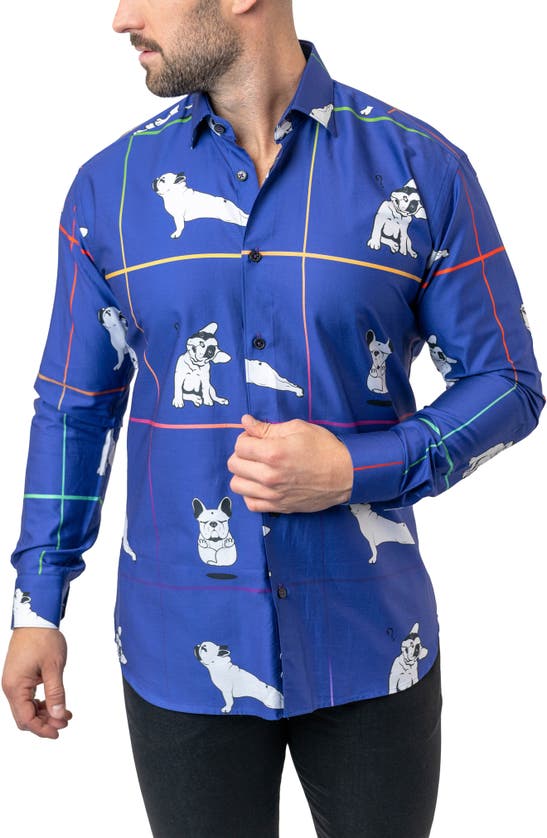 Shop Maceoo Fibonacci Doggiezen Cotton Button-up Shirt In Blue