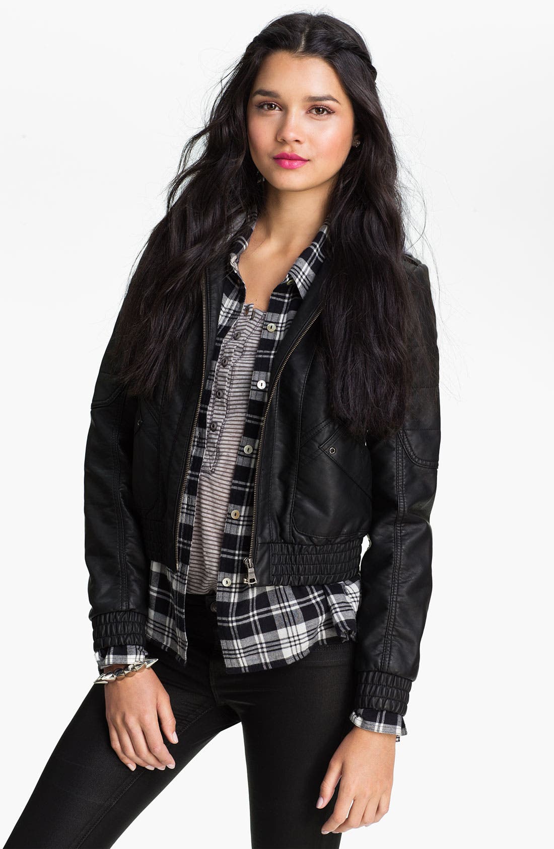 Collection B Hooded Faux Leather Bomber Jacket (Juniors) | Nordstrom