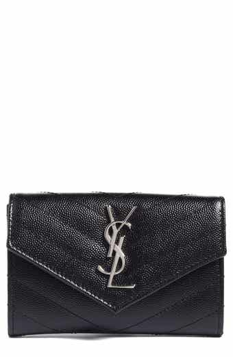 New YSL Saint Laurent Small Quilted Black Leather Envelope Wallet