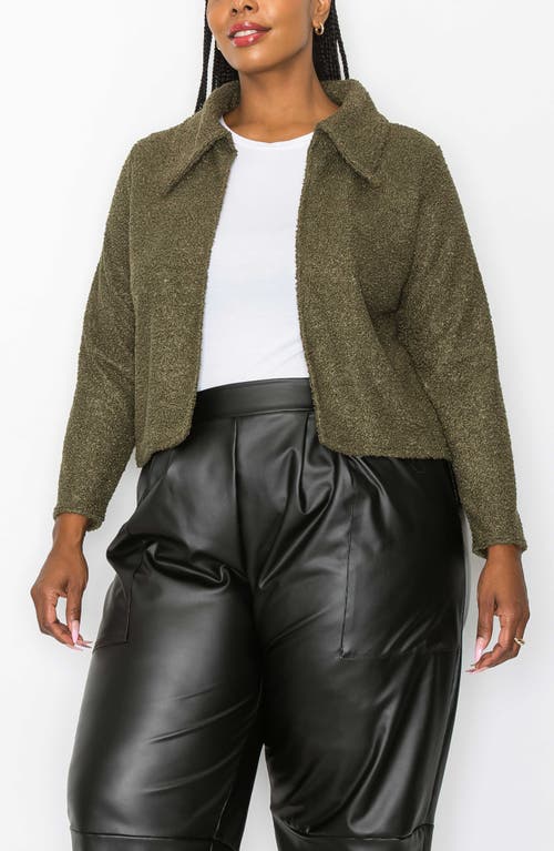 L I V D Erica Faux Shearling Crop Jacket In Olive