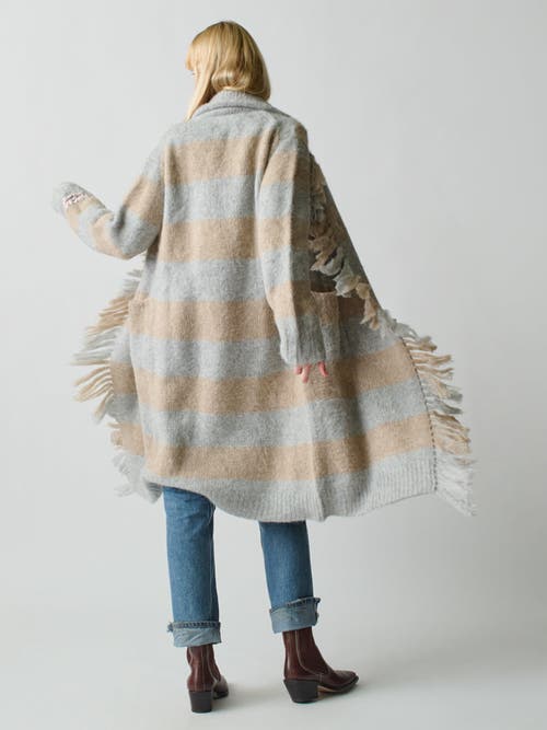 Lingua Franca Striped Mavis Fringe Coat In Harbor Stripe