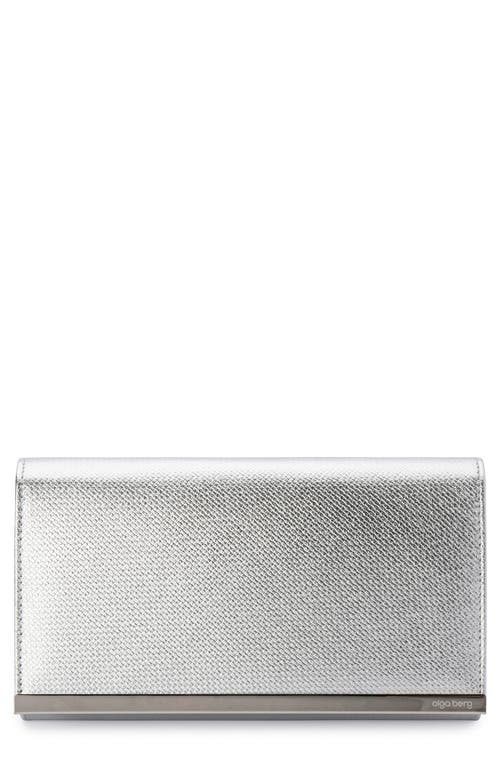 Maddie Metallic Embossed Foldover Clutch in Silver