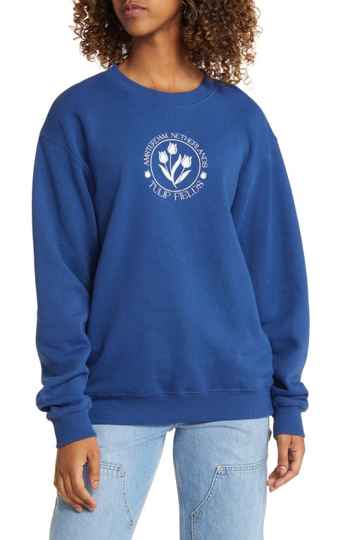 Amsterdam Tulips Cotton Blend Sweatshirt in Washed Navy Peony