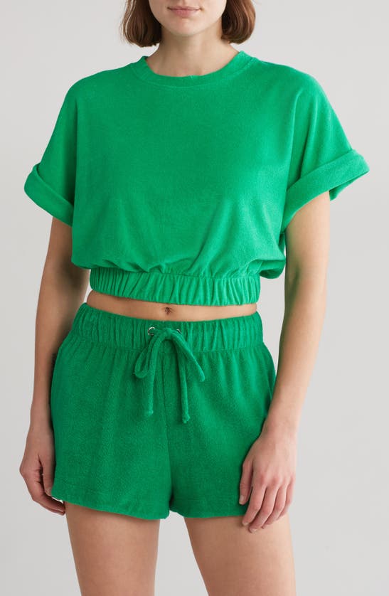 Elan Short Sleeve Cover-up Top In Kelly Green