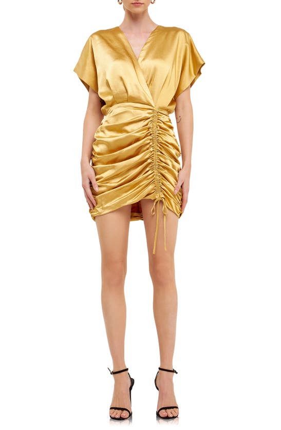 Endless Rose Ruched Satin Minidress In Gold