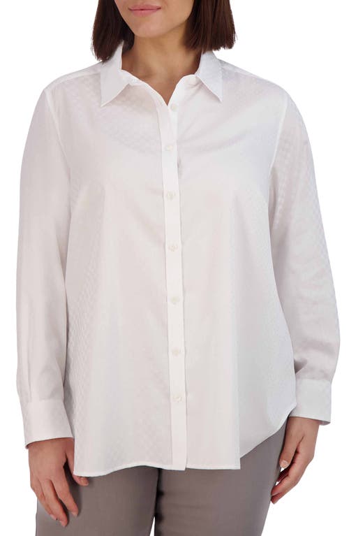 Foxcroft Jacquard Check Cotton Button-Up Shirt White at Nordstrom,