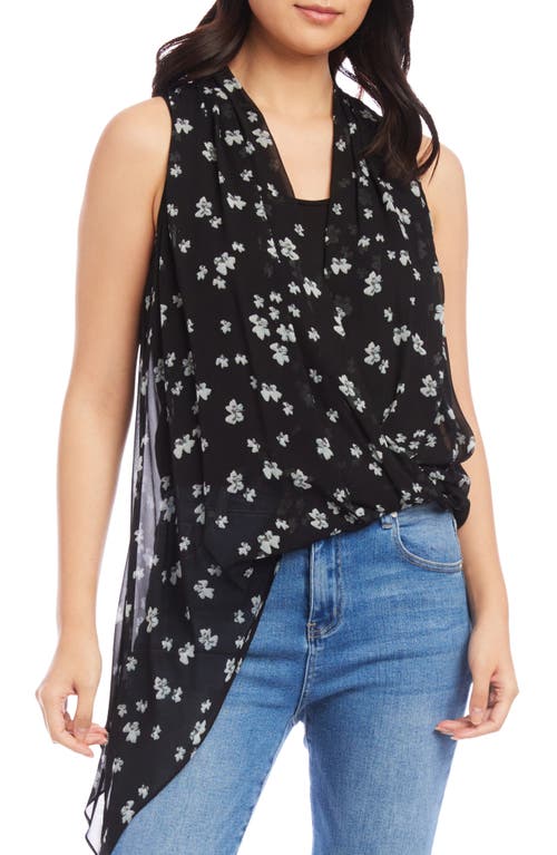 Shop Karen Kane Floral Wrap Front Asymmetric Hem Shirt In Black/floral